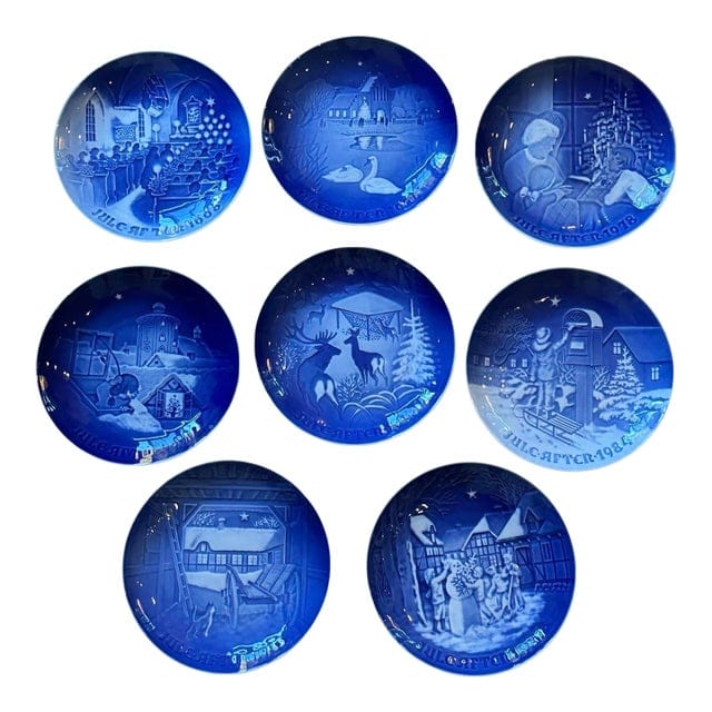 Set of 8 Mid-Late 20th Century Bing & Grøndahl Copenhagen Christmas Collector Plates — 1968, 1974, 1977, 1978, 1980, 1984, 1985, 1987 | IdleHour
