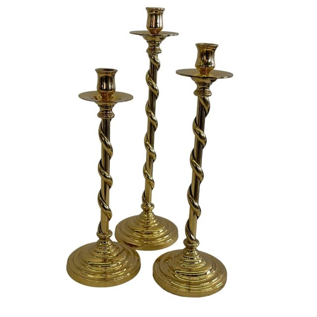 Set of Three Mid 20th Century Brass Twisted Candlestick Holders | IdleHour
