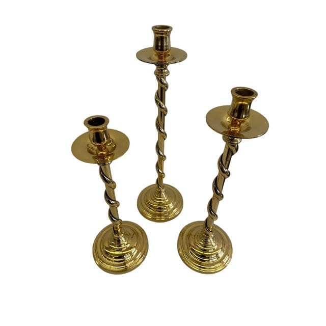 Set of Three Mid 20th Century Brass Twisted Candlestick Holders | IdleHour