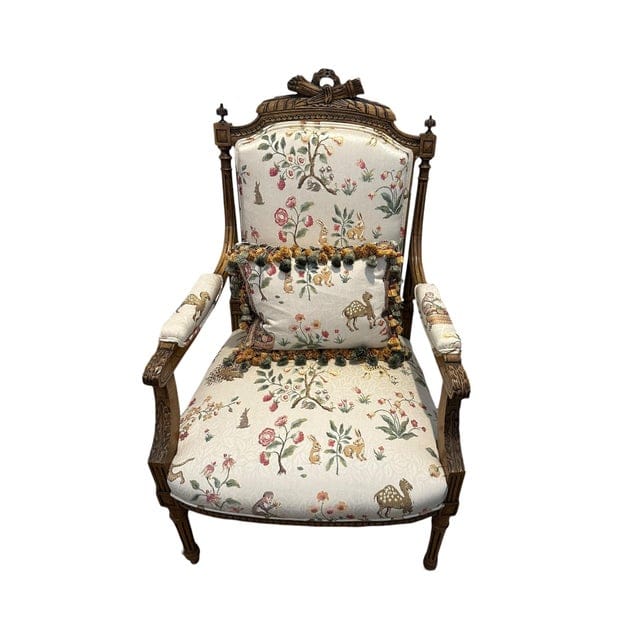 Stunning Pair of Louis XVI Fluted Chairs With Custom Tracers & Co. Cluny Lampis Brocade Upholstery | IdleHour