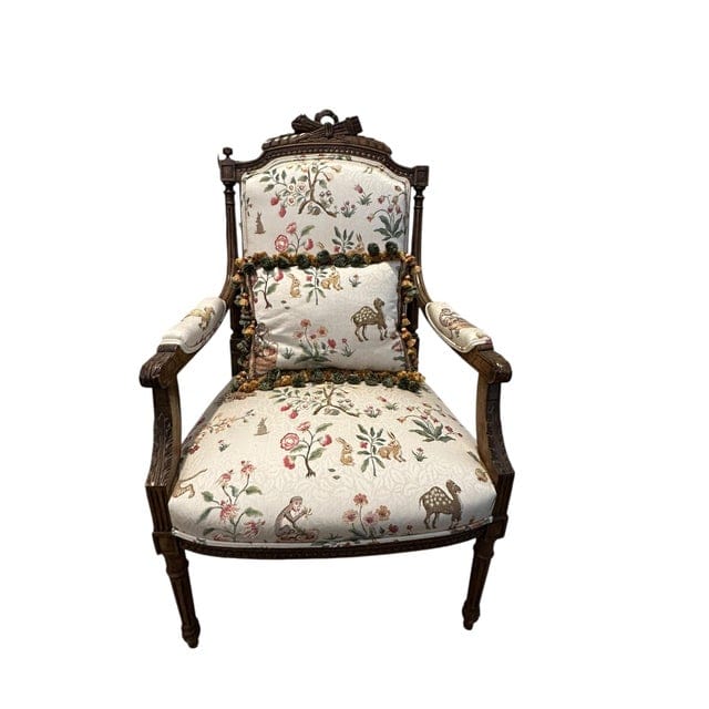 Stunning Pair of Louis XVI Fluted Chairs With Custom Tracers & Co. Cluny Lampis Brocade Upholstery | IdleHour