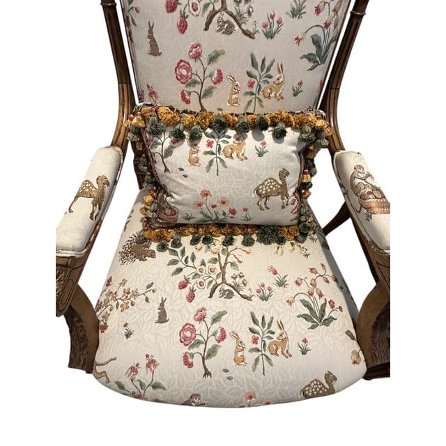 Stunning Pair of Louis XVI Fluted Chairs With Custom Tracers & Co. Cluny Lampis Brocade Upholstery | IdleHour
