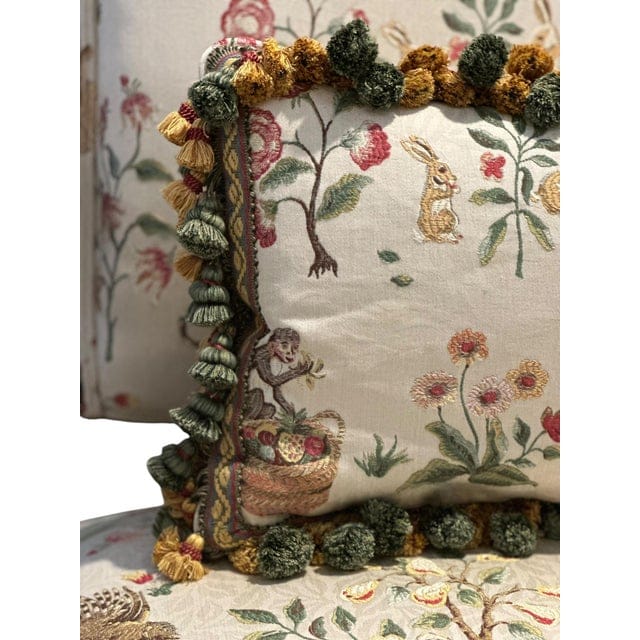 Stunning Pair of Louis XVI Fluted Chairs With Custom Tracers & Co. Cluny Lampis Brocade Upholstery | IdleHour