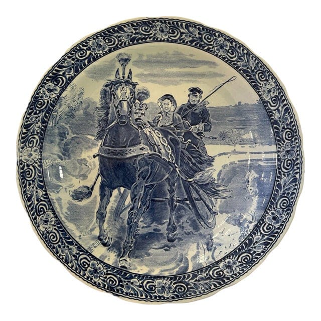 Vintag Large Delft Boch Blue and White Plate With Carriage Scene | IdleHour