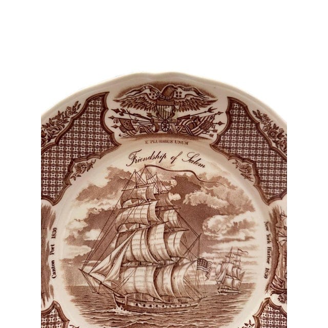 Vintage Alfred Meakin Staffordshire Fair Winds The Friendship of Salem Brown Dinner Plates - Set of 10 | IdleHour