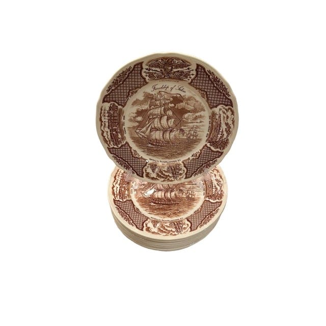 Vintage Alfred Meakin Staffordshire Fair Winds The Friendship of Salem Brown Dinner Plates - Set of 10 | IdleHour