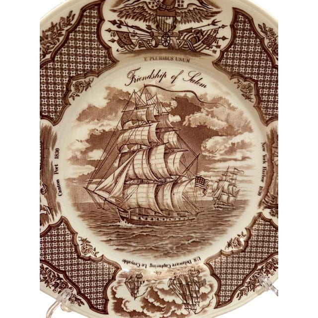Vintage Alfred Meakin Staffordshire Fair Winds The Friendship of Salem Brown Dinner Plates - Set of 10 | IdleHour