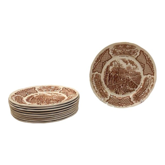 Vintage Alfred Meakin Staffordshire Fair Winds The Friendship of Salem Brown Salad Plates - Set of 10 | IdleHour