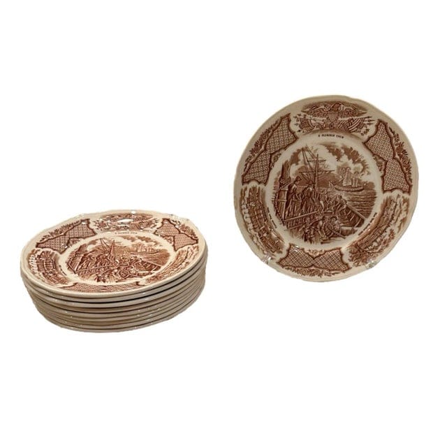 Vintage Alfred Meakin Staffordshire Fair Winds The Friendship of Salem Brown Salad Plates - Set of 10 | IdleHour