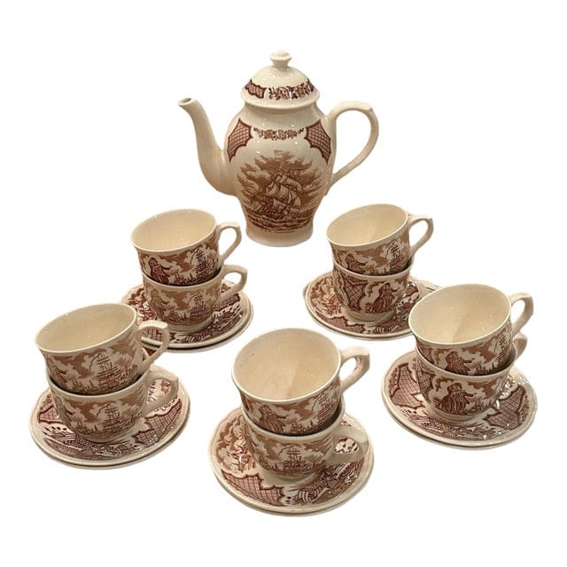 Vintage Alfred Meakin Staffordshire Fair Winds The Friendship of Salem Tea Set for Ten- 22 Pieces | IdleHour