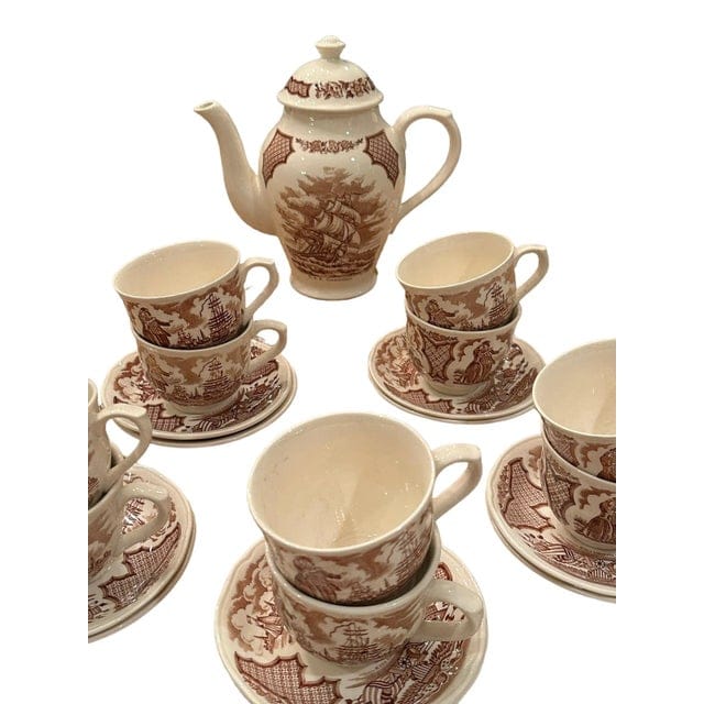Vintage Alfred Meakin Staffordshire Fair Winds The Friendship of Salem Tea Set for Ten- 22 Pieces | IdleHour