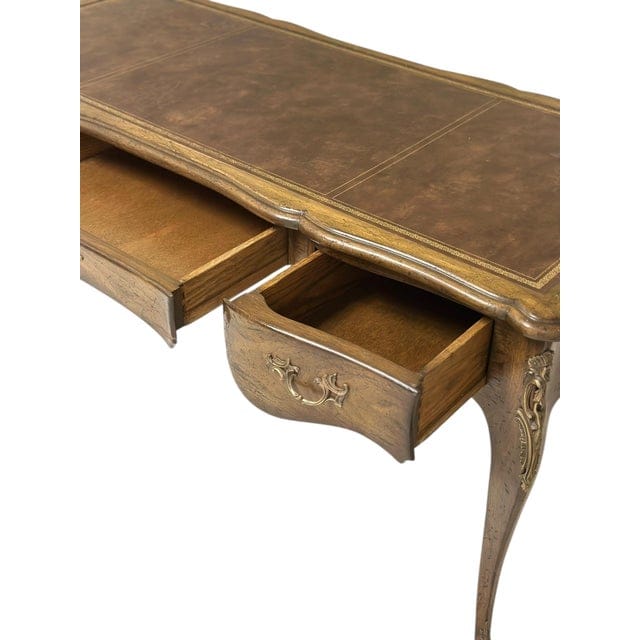 Vintage Auffray & Co French Walnut Partners Desk With Tooled Leather Top | IdleHour