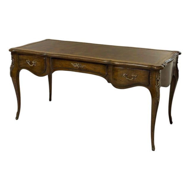 Vintage Auffray & Co French Walnut Partners Desk With Tooled Leather Top | IdleHour