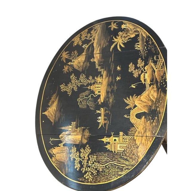 Vintage Black Lacquer Chinoiserie Drop-Leaf Table With Drawers | IdleHour