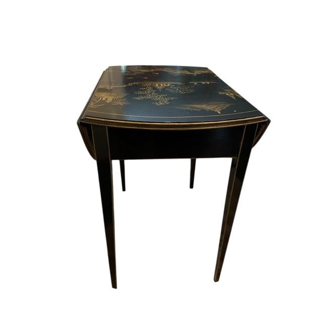 Vintage Black Lacquer Chinoiserie Drop-Leaf Table With Drawers | IdleHour