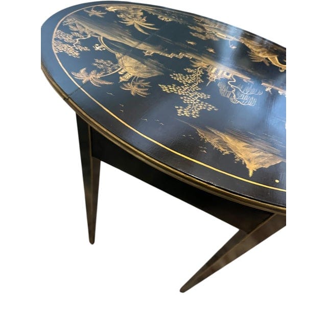 Vintage Black Lacquer Chinoiserie Drop-Leaf Table With Drawers | IdleHour