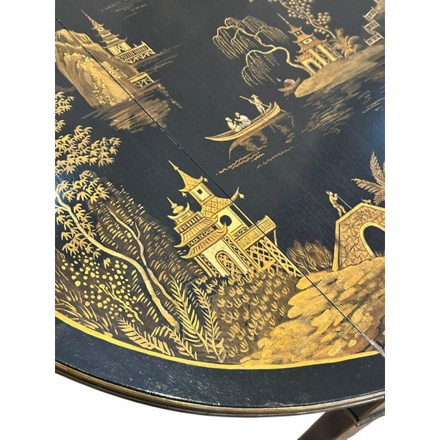 Vintage Black Lacquer Chinoiserie Drop-Leaf Table With Drawers | IdleHour