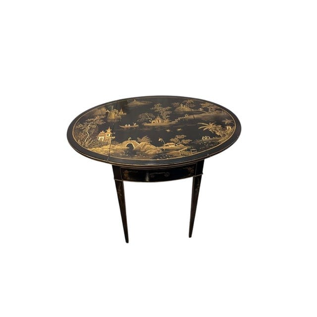 Vintage Black Lacquer Chinoiserie Drop-Leaf Table With Drawers | IdleHour