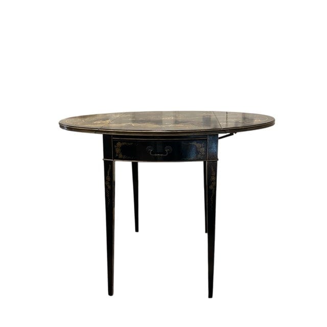 Vintage Black Lacquer Chinoiserie Drop-Leaf Table With Drawers | IdleHour