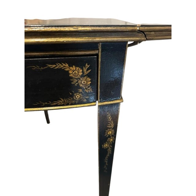 Vintage Black Lacquer Chinoiserie Drop-Leaf Table With Drawers | IdleHour