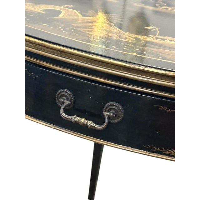 Vintage Black Lacquer Chinoiserie Drop-Leaf Table With Drawers | IdleHour