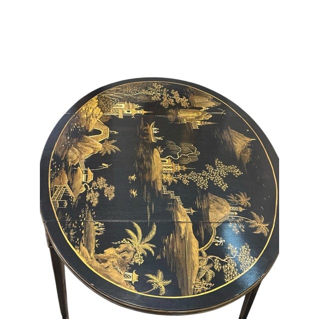 Vintage Black Lacquer Chinoiserie Drop-Leaf Table With Drawers | IdleHour