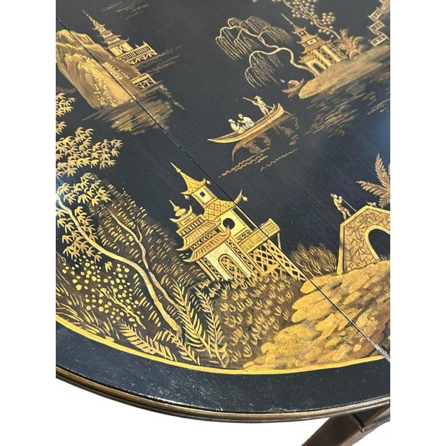 Vintage Black Lacquer Chinoiserie Drop-Leaf Table With Drawers | IdleHour