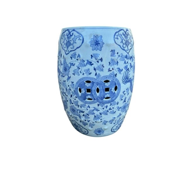 Vintage Blue and White Chinoiserie Ceramic Garden Bench | IdleHour