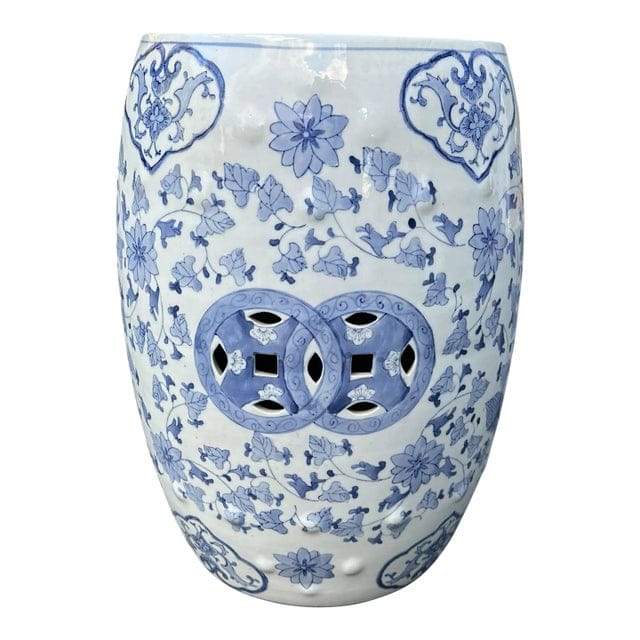 Vintage Blue and White Chinoiserie Ceramic Garden Bench | IdleHour