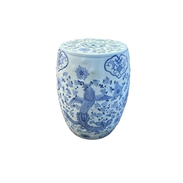 Vintage Blue and White Chinoiserie Ceramic Garden Bench | IdleHour