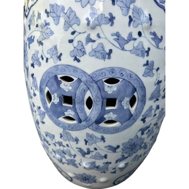 Vintage Blue and White Chinoiserie Ceramic Garden Bench | IdleHour