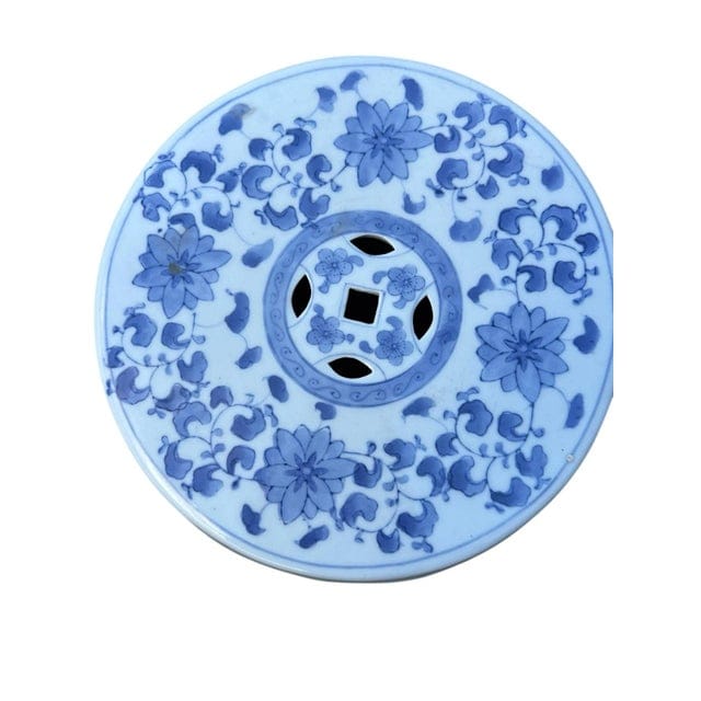Vintage Blue and White Chinoiserie Ceramic Garden Bench | IdleHour