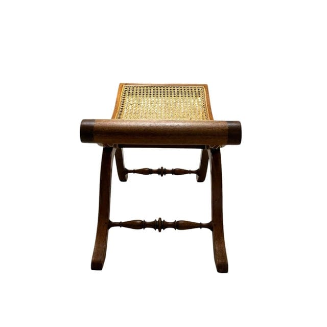 Vintage Caned Robert Lighton British Khaki Curule Bench | IdleHour