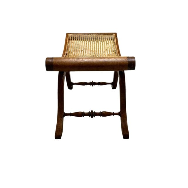 Vintage Caned Robert Lighton British Khaki Curule Bench | IdleHour
