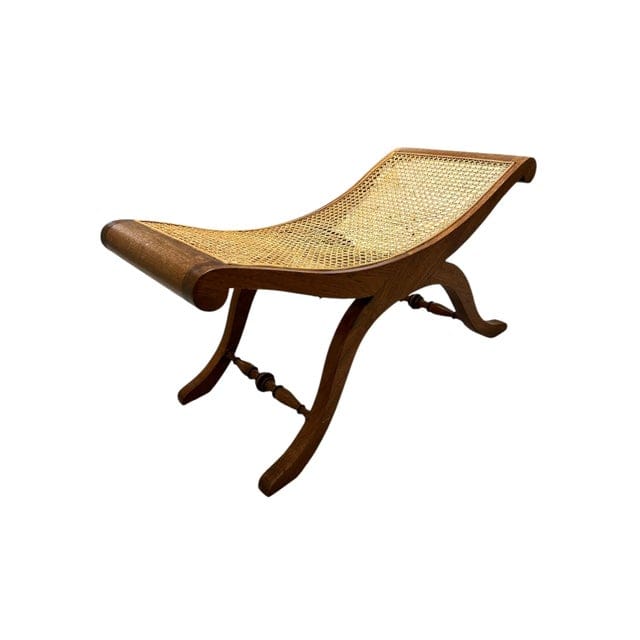 Vintage Caned Robert Lighton British Khaki Curule Bench | IdleHour