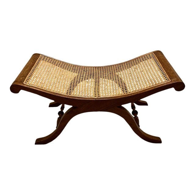Vintage Caned Robert Lighton British Khaki Curule Bench | IdleHour