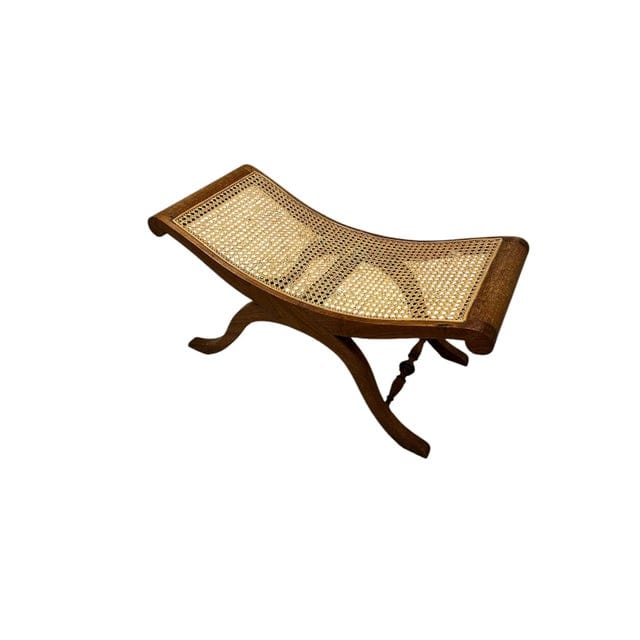 Vintage Caned Robert Lighton British Khaki Curule Bench | IdleHour