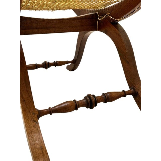 Vintage Caned Robert Lighton British Khaki Curule Bench | IdleHour