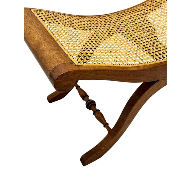 Vintage Caned Robert Lighton British Khaki Curule Bench | IdleHour