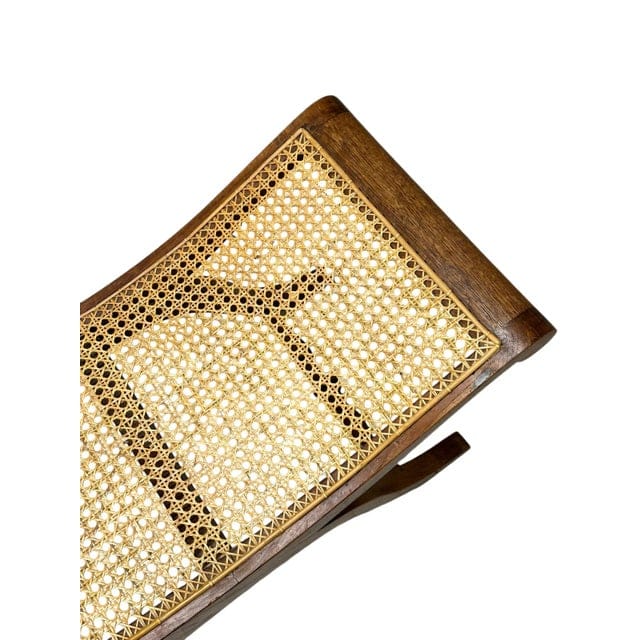 Vintage Caned Robert Lighton British Khaki Curule Bench | IdleHour