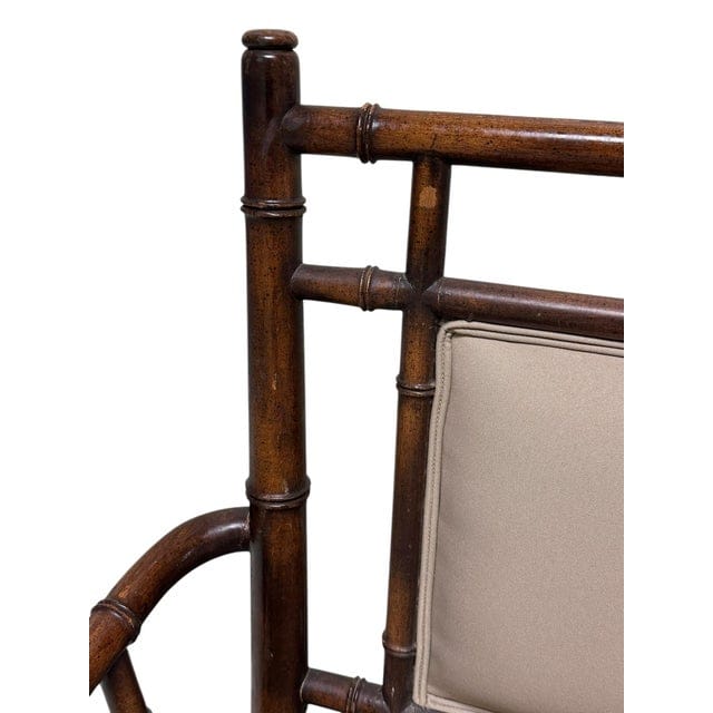 Vintage Chinese Chippendale Faux Bamboo Tan Upholstered Settee | IdleHour