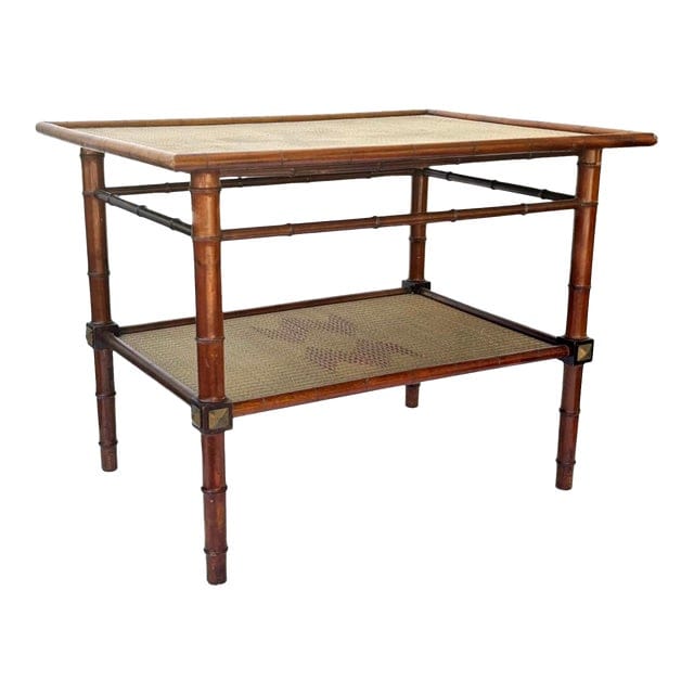 Vintage Chinese Chippendale Two-Tiered Rattan and Bamboo Table | IdleHour