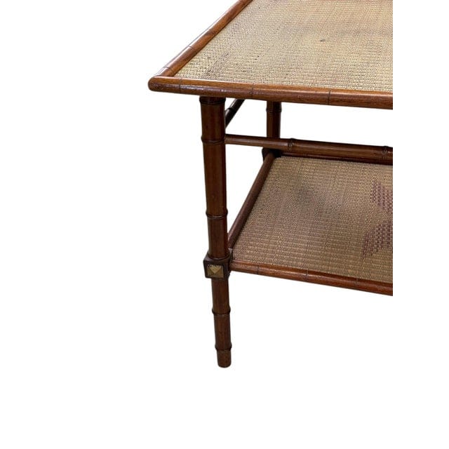 Vintage Chinese Chippendale Two-Tiered Rattan and Bamboo Table | IdleHour