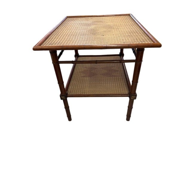 Vintage Chinese Chippendale Two-Tiered Rattan and Bamboo Table | IdleHour