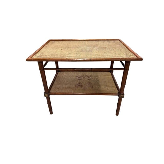 Vintage Chinese Chippendale Two-Tiered Rattan and Bamboo Table | IdleHour