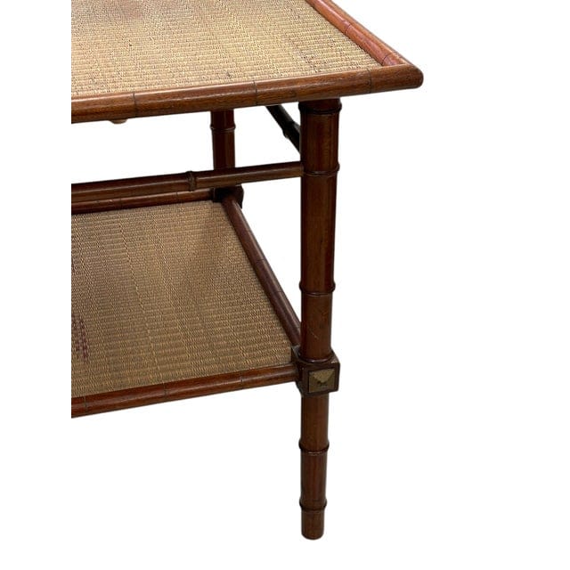 Vintage Chinese Chippendale Two-Tiered Rattan and Bamboo Table | IdleHour