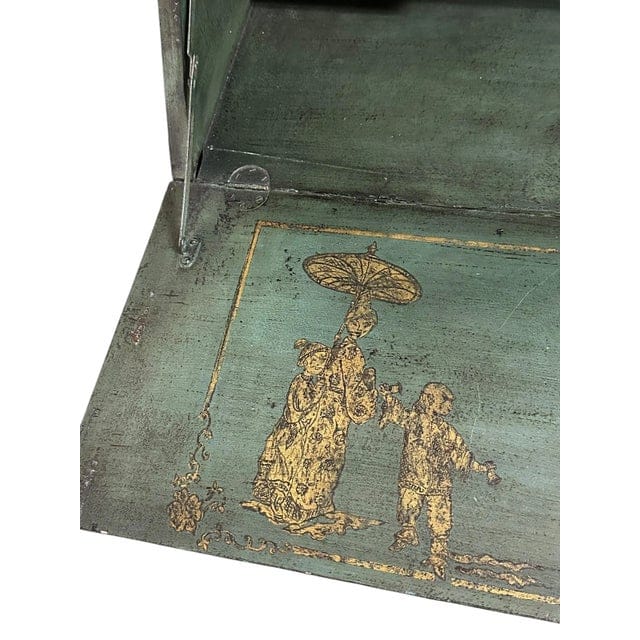 Vintage Chippendale Hand Painted Green and Gold Chinoiserie Secretary With an Antiqued Finish | IdleHour