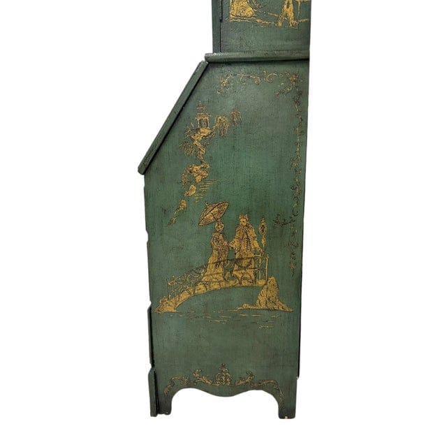 Vintage Chippendale Hand Painted Green and Gold Chinoiserie Secretary With an Antiqued Finish | IdleHour
