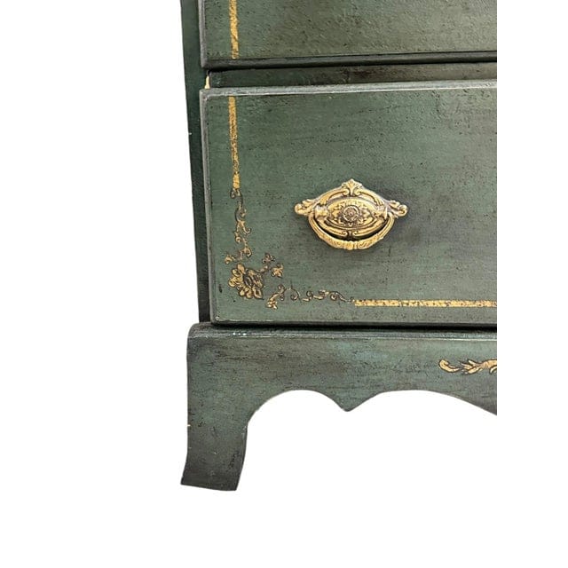 Vintage Chippendale Hand Painted Green and Gold Chinoiserie Secretary With an Antiqued Finish | IdleHour