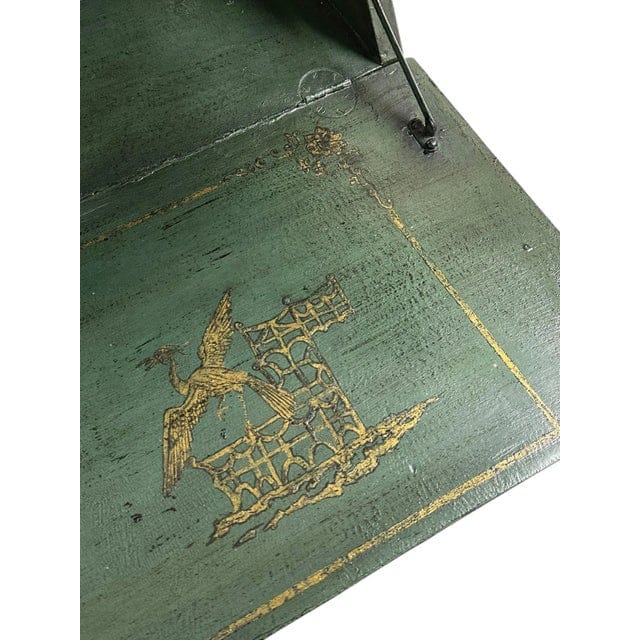 Vintage Chippendale Hand Painted Green and Gold Chinoiserie Secretary With an Antiqued Finish | IdleHour